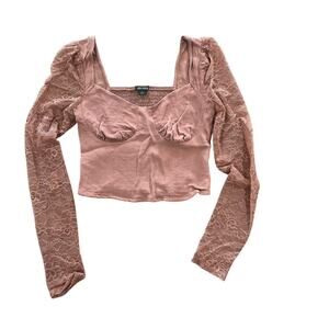 Wild Fable Womens Crop Top Small Sweetheart Neck Long Lace Sleeves Y2K Sexy Soft